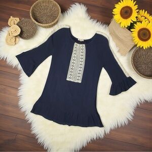 Indigo Soul Navy Blue Lace Detail Bracelet Sleeve Tunic Top Small